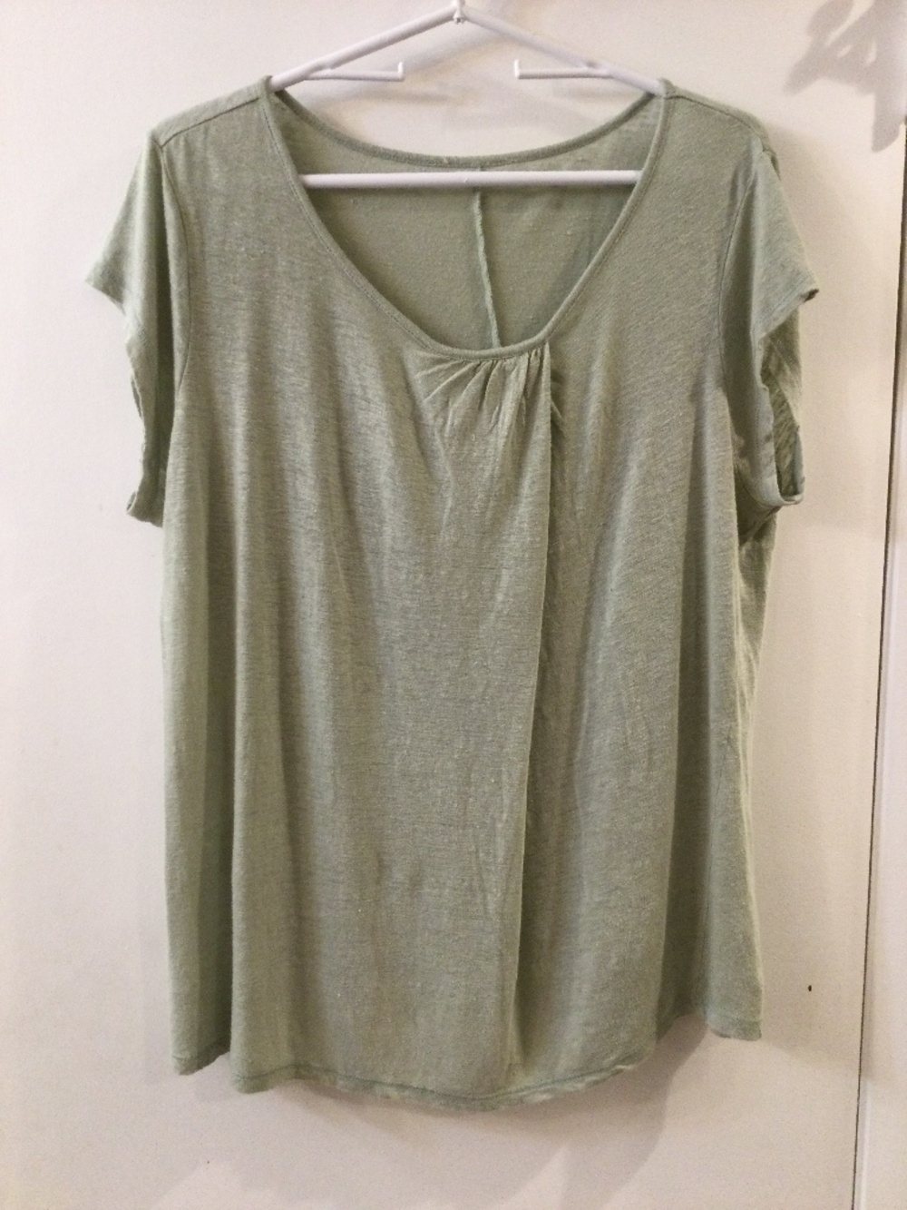 Poetry Linen Knit Top Lightweight Short Sleeve Shirt Tunic Fits M/L Light Sage